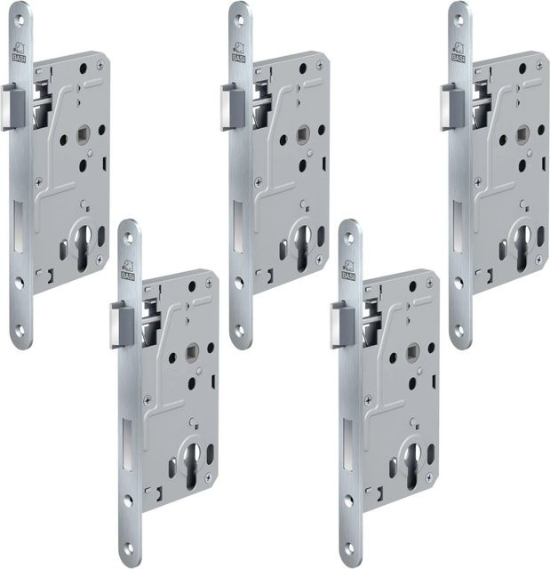 BASI Zimmertürschloss ES 928 PZW DIN Links Rundstulp Edelstahl Silber 5er Set - Bild 1
