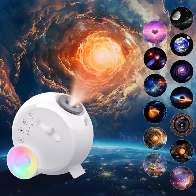 AUSYLE Galaxy-Projektor 4K HD Planetarium-Projektor mit 13-in-1 Funktionen und 360 Grad Rotation als Kinder-Nachtlicht in Weiß - Bild 1
