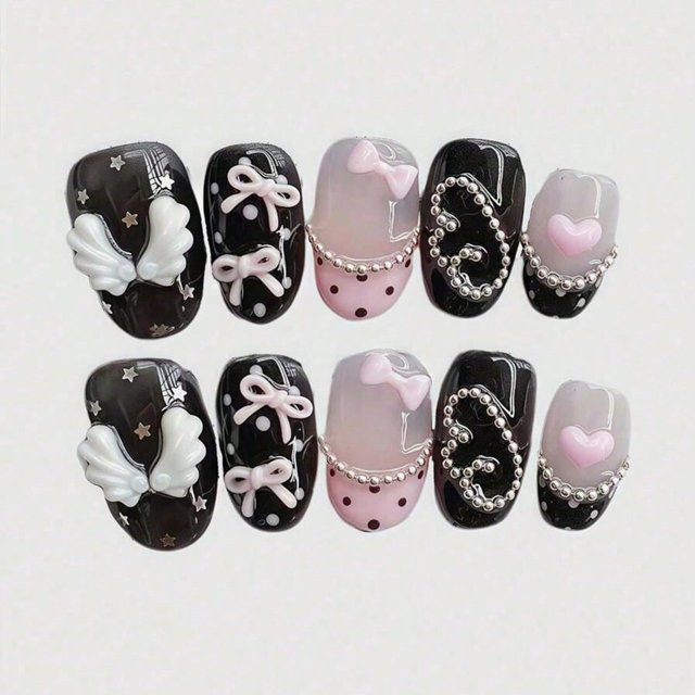 Kunstnägel, rosa Schleife, glänzend, 10 Stück, Damen - Bild 1