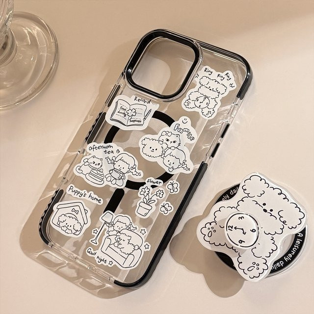 Magnetische iPhone Handyhülle von MUQGEW mit Graffiti-Cartoon-Hundedesign, stoßfeste und transparente Abdeckung für iPhone 12 bis iPhone 17 Pro Max - Bild 1