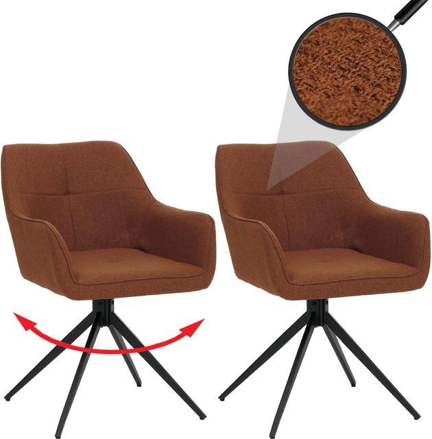 2er-Set MCW Esszimmerstuhl O47 mit Armlehnen in Orange, drehbar mit Auto-Return Funktion, Stoffbezug, modern - Bild 1