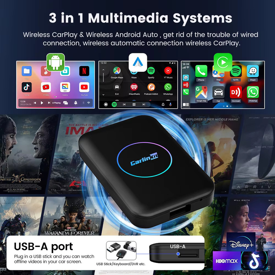 Carlinkit LITE Wireless Android Auto und Car Play AI Box mit 32 GB für Netflix und IPTV in Schwarz - Bild 3