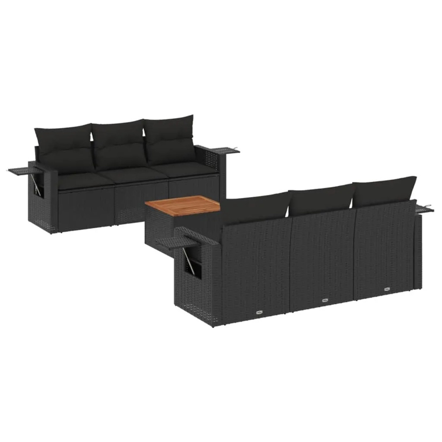 vidaXL 7-teilige Garten-Sofagarnitur aus Polyrattan in Schwarz mit Kissen und Stauraum - Bild 2