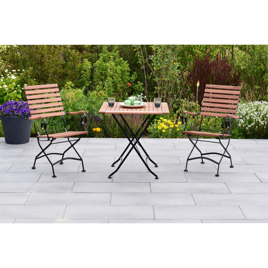 Merxx Schlossgarten Gartenmöbel-Set 3-teilig aus Eukalyptusholz und Flachstahl in Braun mit Klapptisch B/T: 75 x 75 cm - Bild 2