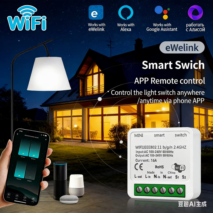 GGBEE WLAN Smart Switch Mini Smart Breaker mit 2-Wege-Steuerung in Weiß, kompatibel mit eWelink, Smart Life App, Amazon Alexa und Google Assistant - Bild 2