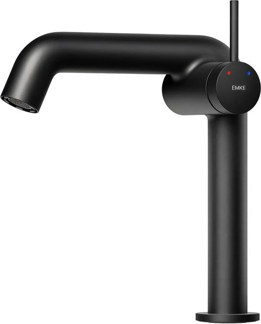 Emke Waschtischarmatur Mischbatterie für das Bad in Schwarz Matt mit Einhebelmischer und Wassersparfunktion, H x B x T: 7,6 x 22,2 x 20,0 cm - Bild 1