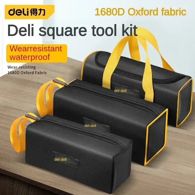 Deli Werkzeugtasche aus wasserdichtem 1680D Oxford-Stoff in Schwarz als multifunktionaler Werkzeug-Organizer für Elektriker - Bild 1
