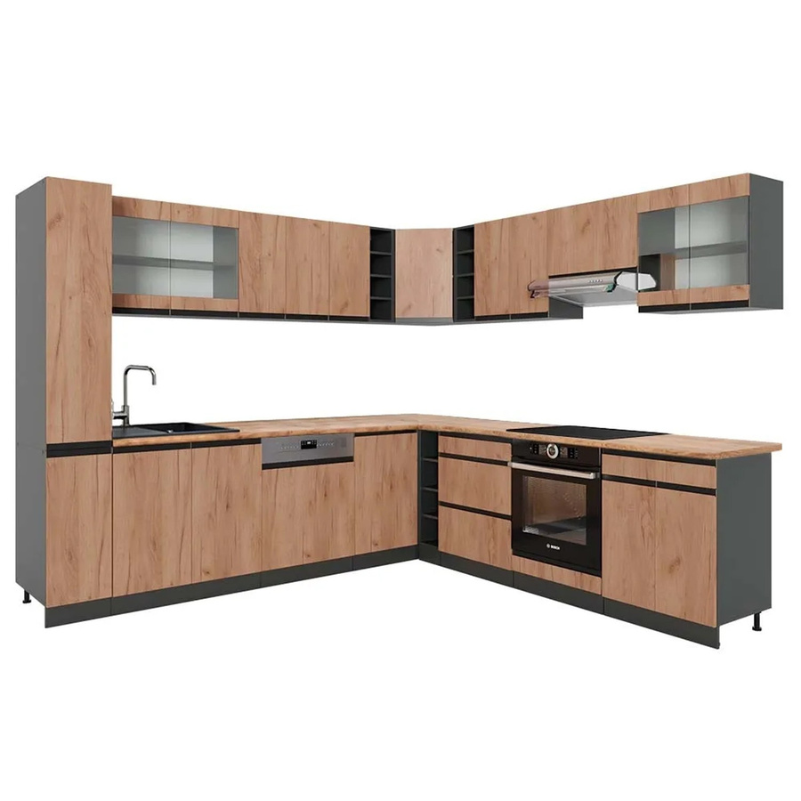 Vicco R-Line Eckküche Goldkraft Eiche/Anthrazit J-Shape, B/T/H: 257 x 277 x 207 cm - Bild 2