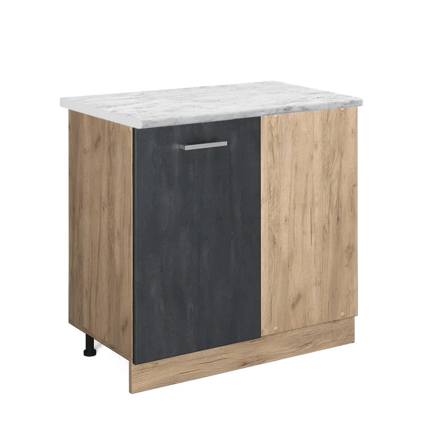 Vicco Eckunterschrank R-Line Schwarz Beton Eiche mit Arbeitsplatte Weiß Marmor Höhe: 86 cm - Bild 3