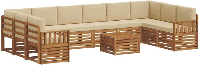 vidaXL 11-teilige Sofagarnitur aus Massivholz Akazie in Natur und Beige mit wetterfesten, abnehmbaren Polstern und Armlehnen - Bild 1
