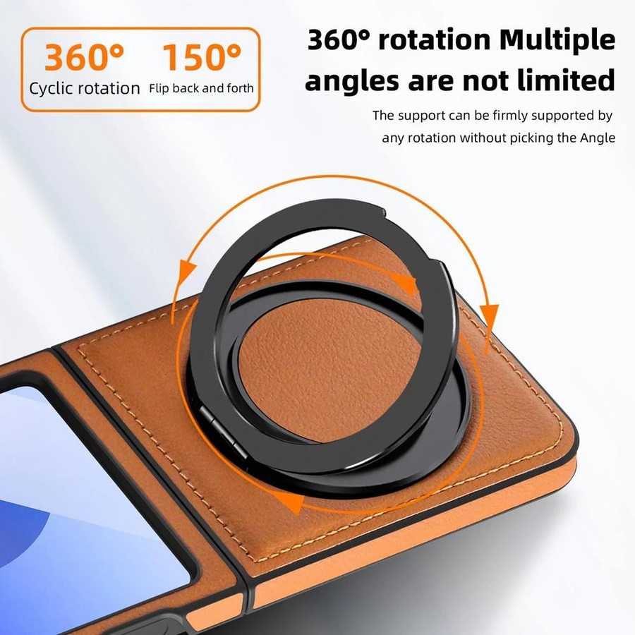 Stoßfeste Lederhülle mit 360° Ringhalter als Klapphülle für Samsung Galaxy Z Flip 5, 6 und 7 in Braun - Bild 2