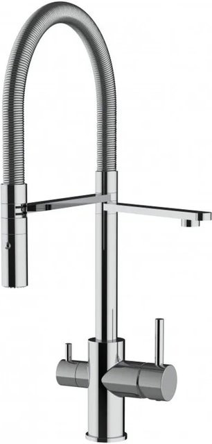 VIZIO 3-Wege Küchenarmatur mit 360° schwenkbarem Auslauf, abnehmbarer 2-Strahl Handbrause und Filterfunktion, verchromt in Silber - Bild 1