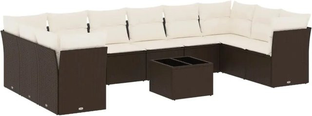 vidaXL 11-tlg. Garten-Sofagarnitur in U-Form aus Polyrattan mit Kissen, Braun - Bild 1