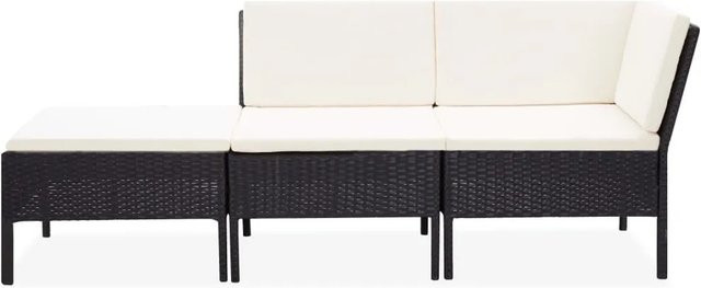 vidaXL 3-tlg Garten-Lounge-Set in L-Form aus Poly Rattan und pulverbeschichtetem Stahl, Schwarz mit UV-beständigen Polstern - Bild 1
