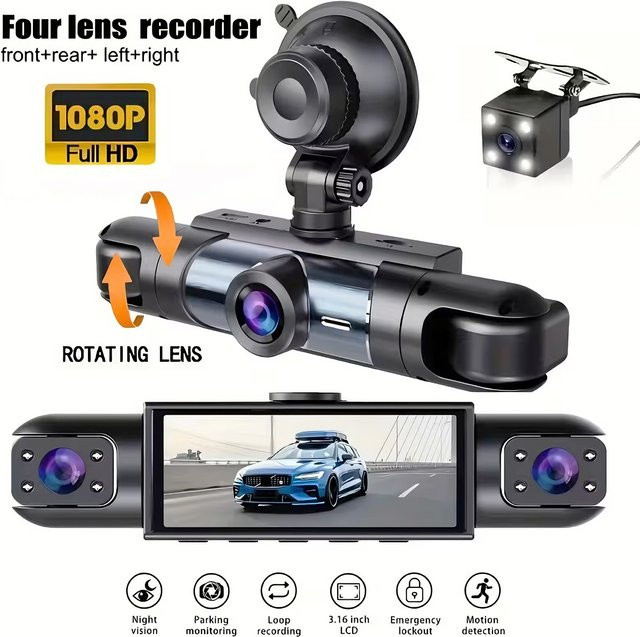 Etymoofox Dashcam DVR Videorekorder mit 1080P Full HD, 360 Grad Aufnahme und Nachtsicht in Schwarz - Bild 1