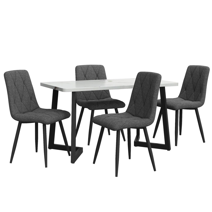 Merax Essgruppe 5-teilig mit Esstisch und 4 Leinenstühlen in Dunkelgrau, Tisch B: 117 cm, T: 68 cm, H: 75 cm - Bild 2