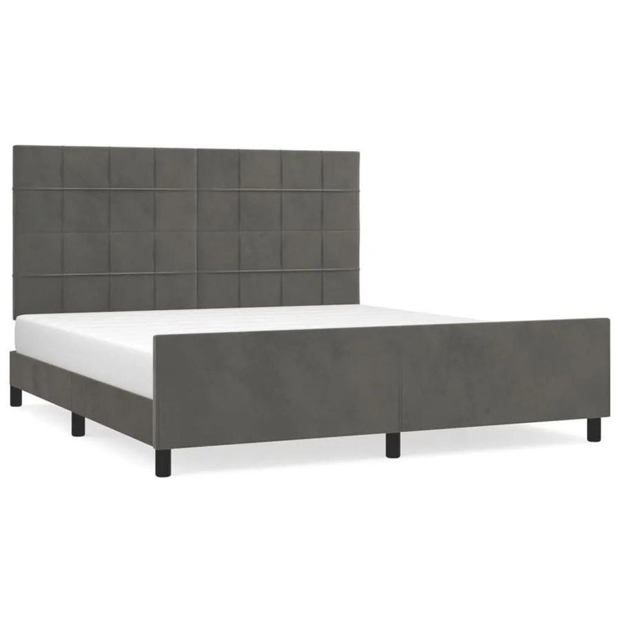 vidaXL Bettgestell mit Kopfteil in Dunkelgrau aus Samt, B/T/H: 160 x 200 x 128 cm (Breite: 160 cm, Tiefe: 200 cm, Höhe: 128 cm) - Bild 2