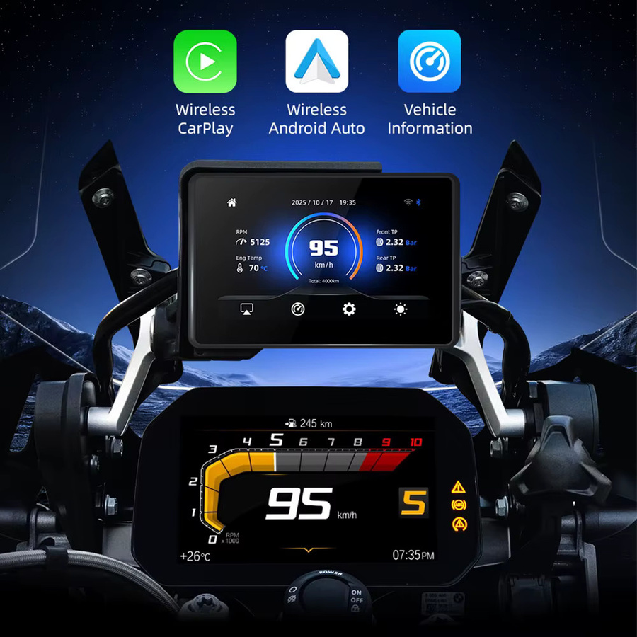 EKIY 5,0 Zoll Drahtloses CarPlay und Android Auto GPS Motorrad Navigationsdisplay für BMW R1200GS R1250GS in Schwarz mit WonderWheel Unterstützung - Bild 2