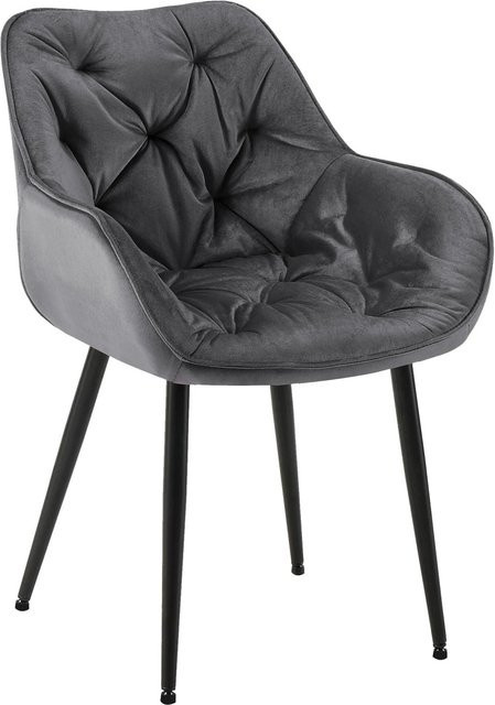 DELUKE Esszimmerstuhl VIVI in Dunkelgrau aus Samt und Metall mit Armlehnen, H x B x T: 83 x 58 x 62 cm - Bild 1