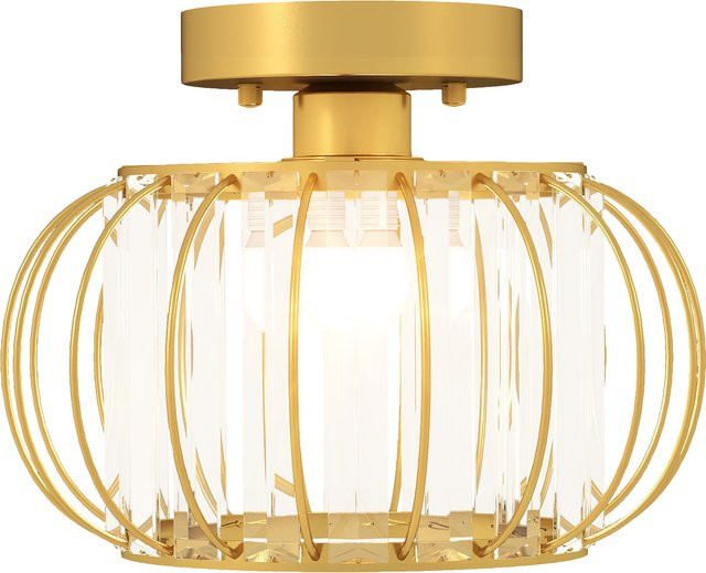 HOMCOM LED-Deckenleuchte im modernen Vogelkäfigdesign aus Metall mit 18 Kristallen, Farbe: Gold, Durchmesser: 27 cm, Höhe: 19 cm - Bild 1