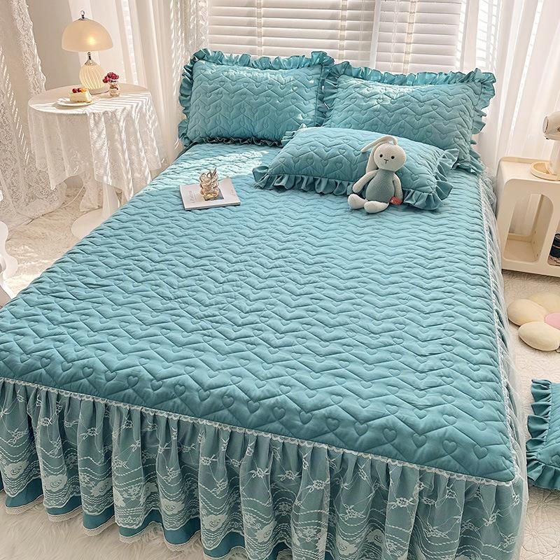 Dreiteiliges Bettwäsche-Set von Your Warm Home mit gestepptem Spannbettlaken und Tagesdecke aus Baumwollspitze im Prinzessinnen-Stil, Mehrfarbig, B/T: 150 x 200 cm - Bild 2