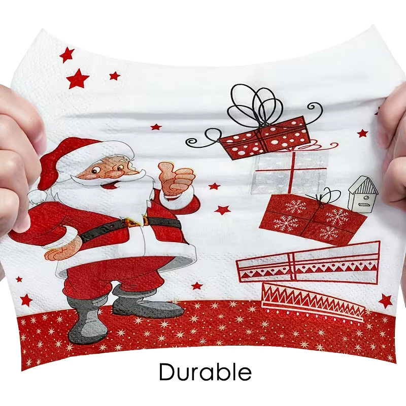 40 Stück Weihnachts-Papierservietten mit Schneemann und Weihnachtsmann in Mehrfarbig für deine Weihnachts- und Party-Dekoration - Bild 4