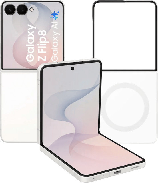 Samsung Galaxy Z Flip8 256GB 5G in Weiß inklusive Samsung Backcover mit Magnet in Transparent - Bild 1