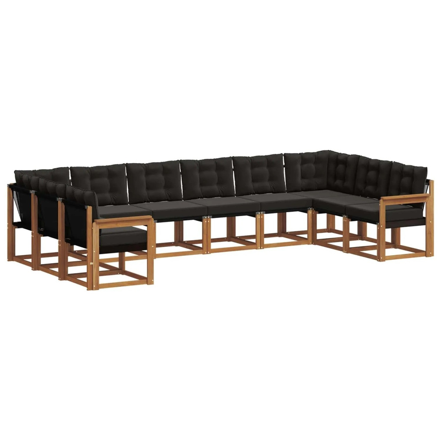 vidaXL Outdoor-Sofagarnitur in U-Form aus Akazienholz mit Textilene und Kissen, 10-teilig, Natur und Schwarz - Bild 2