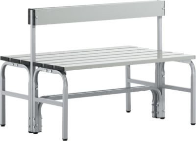 Sypro Umkleidebank aus Stahlrohr und Aluminium mit Rückenteil, Farbe: Weiß/Lichtgrau, Breite: 101,5 cm - Bild 1