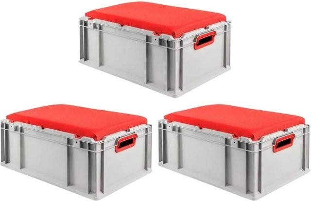 PROREGAL SparSet 3 x Eurobox NextGen Seat Box Rot, H x B x T: 26,5 x 40 x 60 cm, 44 Liter, Eurobehälter mit Griffen und offener Sitzbox - Bild 1