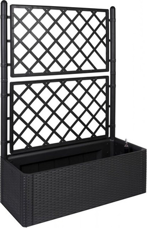 Kreher XL Rankgitter Spalier mit Pflanzkasten in Rattan-Design, Farbe: Anthrazit, H x B x T: 142 x 100 x 43 cm