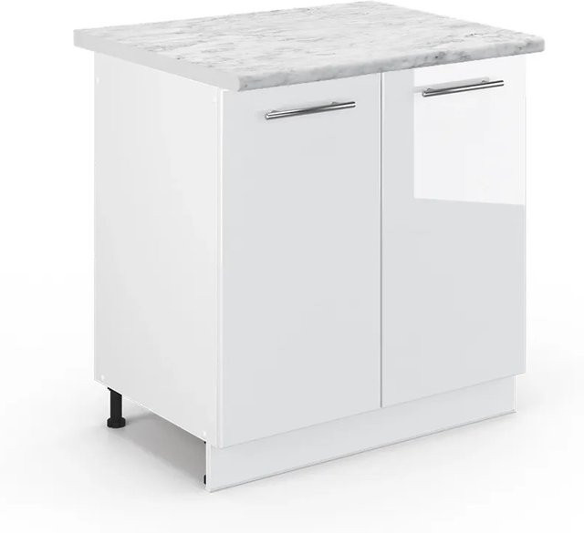 Vicco Spülenunterschrank Fame-Line Weiß Hochglanz mit Marmor-Optik, B/T/H: 80 x 60 x 82 cm - Bild 1