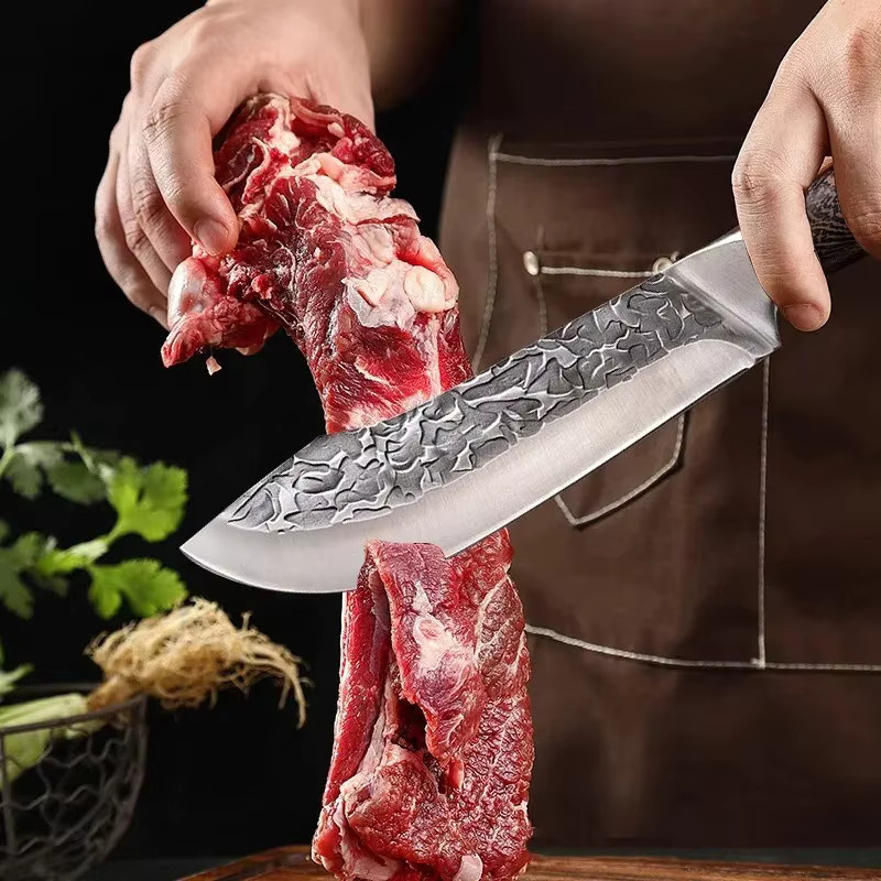 GuanQi Handgeschmiedetes Hackmesser aus Edelstahl in Silber mit Holzgriff und Schutzhülle - Bild 3