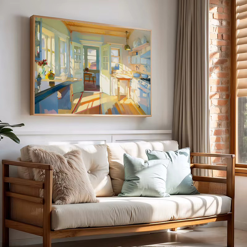 Potdemiel Leinwanddruck im Boho-Stil mit pastellfarbener Cottagecore-Szene, Mehrfarbig, Rechteckig - Bild 2