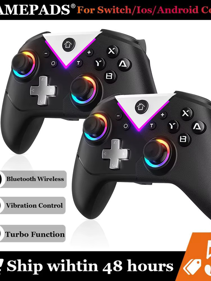 Turpow 617 RGB-LED Gaming Controller, 2,4 G Wireless Gamepad mit Hall-Effekt-Joysticks für Nintendo Switch, PC, iOS und Android, Schwarz - Bild 3