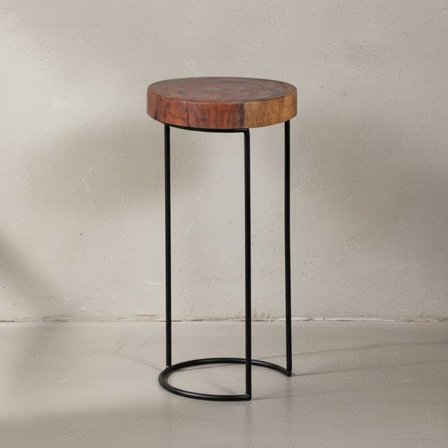KADIMA DESIGN Beistelltisch INDI aus Massivholz Sheesham in Braun mit Metallgestell im Landhausstil, Durchmesser: 28 cm, Höhe: 55 cm - Bild 1
