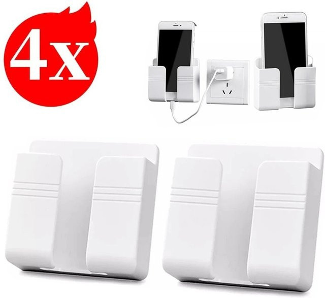BRYNTHORX Wandmontierte Handy-Aufbewahrungsbox und Fernbedienungs-Organizer in Schwarz, Bohrerfreie Halterung für Smartphone und Ladekabel - Bild 1