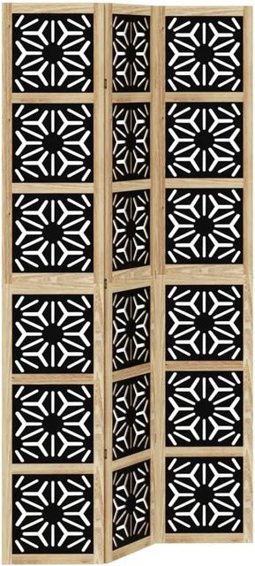 vidaXL Raumteiler 3-teilig aus Paulownia-Massivholz in Braun und Schwarz mit geometrischem Design, H: 180 cm, B: 110 cm, T: 220 cm - Bild 1