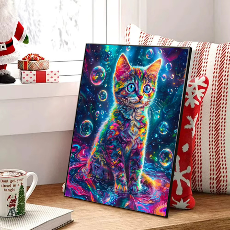 Huacan Diamantmalerei Bunte Katze als Diamant-Mosaik mit runden Steinen, B/H: 20 x 30 cm - Bild 3