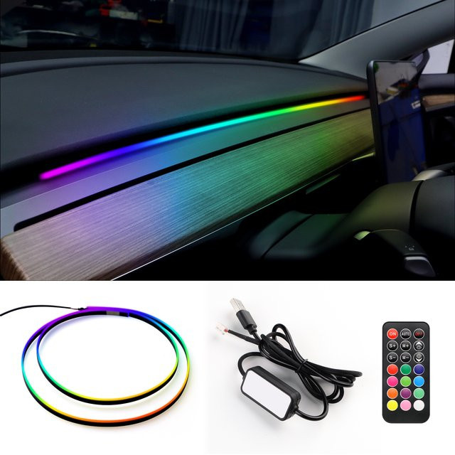 KUNGKIC LED Umgebungsbeleuchtung für Tesla Modell 3 Y S X, RGB Neon Flex Ambiente Licht mit App- und Fernbedienung-Steuerung via USB - Bild 1