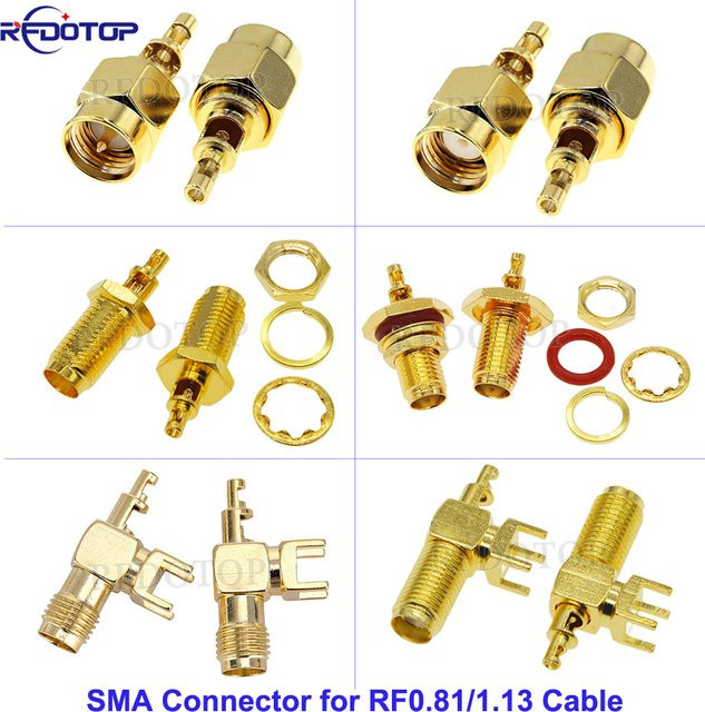 RFDOTOP 10er Set SMA Stecker und Buchsen zum Löten für RF0.81/RF1.13 Kabel, gerade Ausführung, vergoldet, 50 Ohm, Farbe: Gold - Bild 1