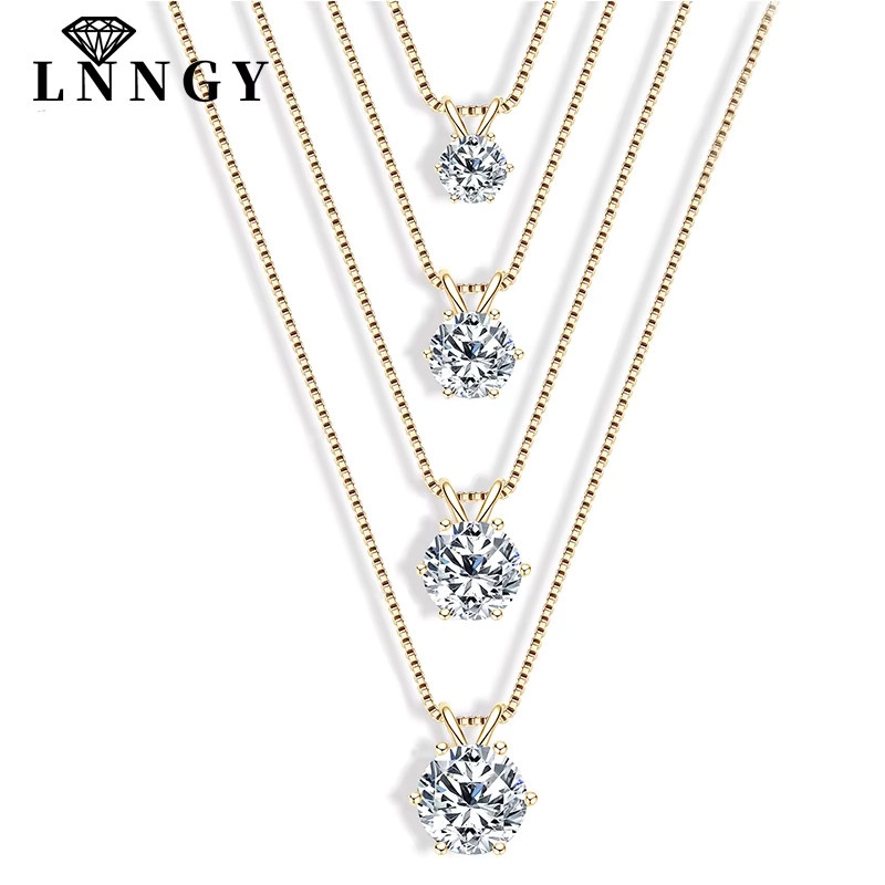 Halskette Moissanit, Solitär-Anhänger, Diamant, Gelbgold, Damen - Bild 2