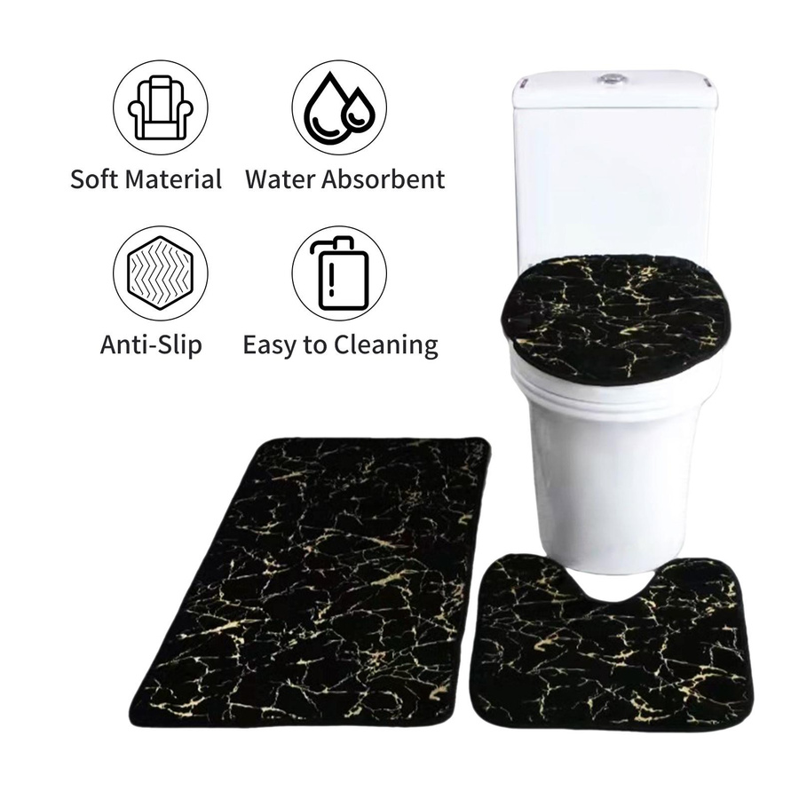3er-Set Badematten und WC-Deckelbezug in U-Form mit Marmorierung, rutschfest und wasserabsorbierend - Bild 2