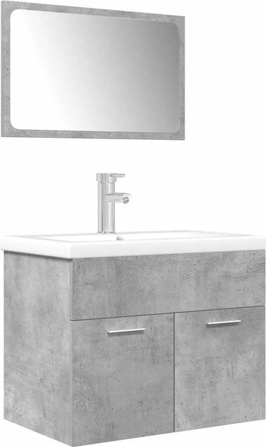 vidaXL 3-teiliges Badmöbel-Set in Betongrau aus Holzwerkstoff mit Waschbeckenunterschrank, Spiegel und Waschbecken mit Wasserhahn, Wandmontage - Bild 1