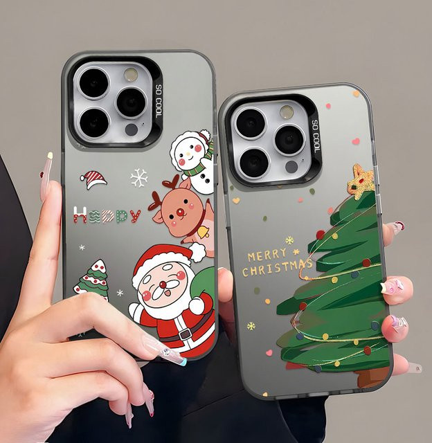 Stoßfeste Silikon Handyhülle mit Weihnachtsmann und Tieren für Apple iPhone 12 13 14 15 16 17 Pro Max Air Cover mit Weihnachtsbaum-Design - Bild 1