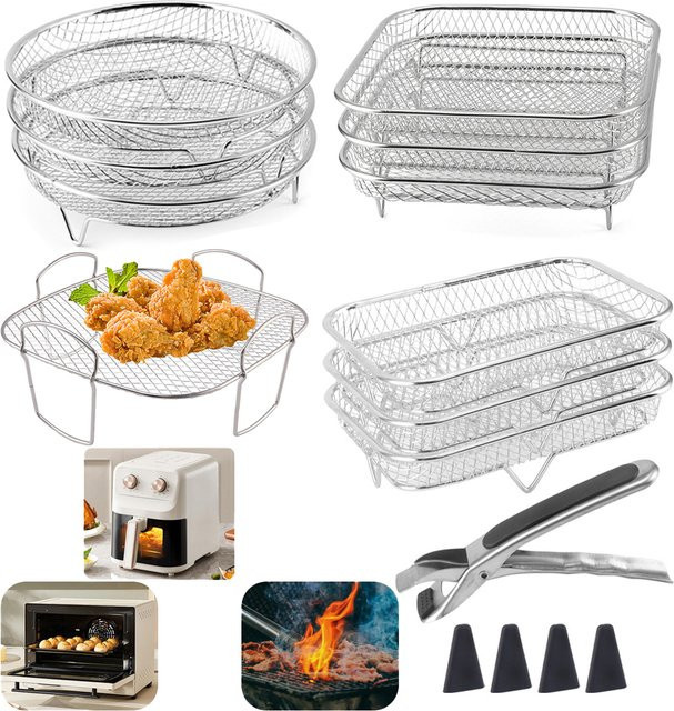 PLOVG Stapelbares Luftfritteusen-Set aus Edelstahl in Silber als Grillofen und Dampfgarer - Bild 1