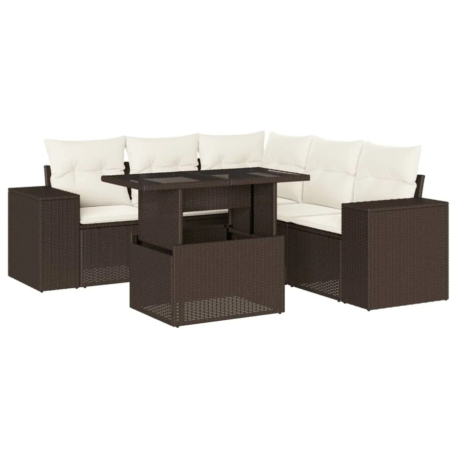 vidaXL 6-teilige Garten-Sofagarnitur aus Poly-Rattan in Braun mit cremeweißen Kissen - Bild 2