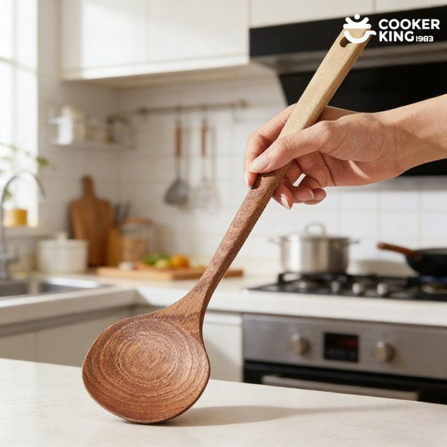 Cooker King Pilzförmiger Bratspatel aus Holz in Braun, Durchmesser: 35 cm - Bild 1