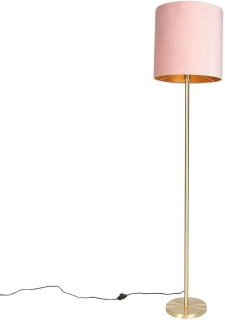 QAZQA Simplo Stehlampe Vintage in Messing mit rosa Samtschirm, Höhe: 184 cm - Bild 1