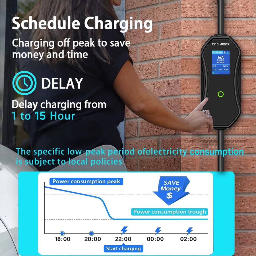 AFEEV Tragbares Typ-2 EV-Ladegerät 11kW 16A mit WiFi und Bluetooth APP-Steuerung, Schwarz - Bild 4